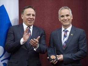 Quebec MNA Eric Lefebvre, right, with Coalition Avenir Québec Leader François Legault.