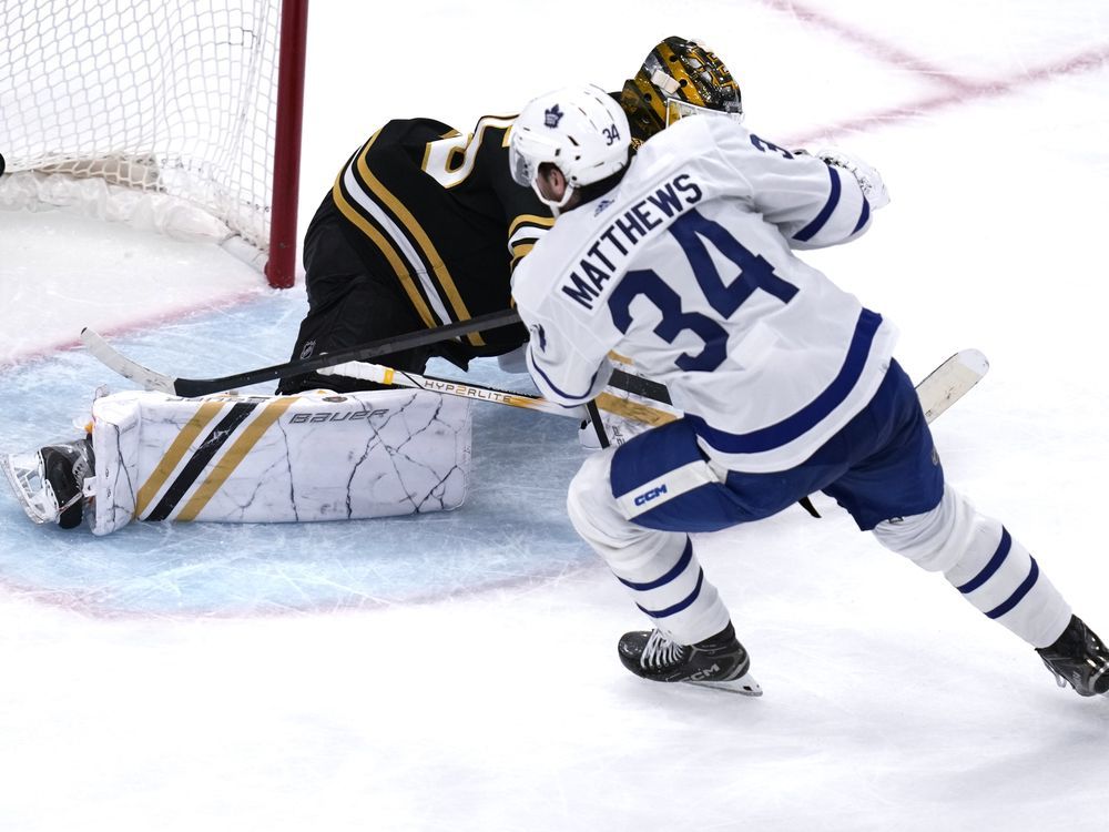 NextImg:Leafs star Auston Matthews (illness) briefly skates ahead of must-win Game 5