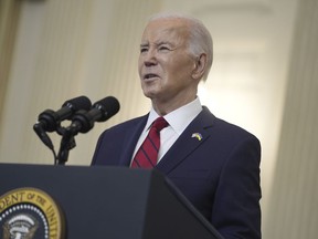 President Joe Biden speaks before signing a $95 billion Ukraine aid package that also includes support for Israel, Taiwan, and other allies, in the State Dining Room of the White House, Wednesday, April 24, 2024, in Washington.