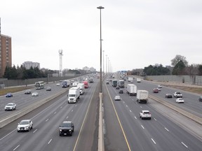 Overhead view of traffic on Highway 401