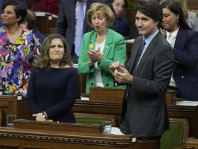 Chrystia Freeland and Justin Trudeau in the House of Commons