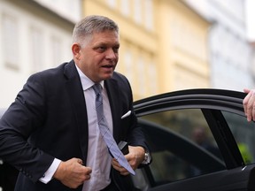 FILE - Slovakia's Prime Minister Robert Fico arrives for the V4 meeting in Prague, Czech Republic, Tuesday, Feb. 27, 2024. Slovakia's government of populist Prime Minister Robert Fico approved on Wednesday, April 24, 2024, a controversial overhaul of public broadcasting.