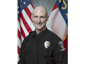 This photo provided by the Charlotte-Mecklenburg Police Department shows officer Joshua Eyer, one of four police officers killed in a shootout in Charlotte, N.C. on Monday, April 29, 2024. (Charlotte-Mecklenburg Police Department via AP)