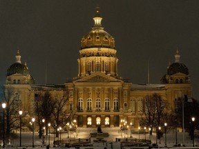 FILE - The Iowa Capitol is visible before sunrise, Jan. 12, 2024, in Des Moines, Iowa. After a marathon day that stretched into the early hours of Saturday, April 20, Iowa lawmakers wrapped up a four-month legislative session that was focused on reforming the way special education is managed and speeding up tax cuts.