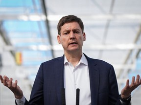 B.C. Premier David Eby speaks during an announcement in Delta, B.C., on Monday, March 18, 2024.