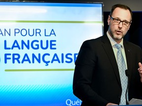 Minister of the French Language Jean-François Roberge holds a press conference concerning the Plan for the French language in Montreal, Sunday, April 28, 2024.