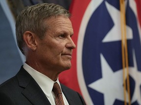 Gov. Bill Lee attends a news conference at the close of the 2024 legislative session Thursday, April 25, 2024, in Nashville, Tenn.