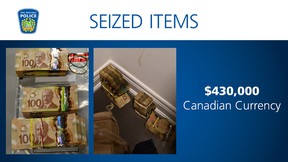 Stacks of Canadian cash seized as part of the arrests