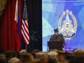 U.S. Marine Corps Lieutenant General William Jurney, U.S. Exercise Director speaks during the opening ceremonies of the "Balikatan" or Shoulder-to-Shoulder at Camp Aguinaldo military headquarters in Quezon City, Philippines on Monday April 22, 2024.
