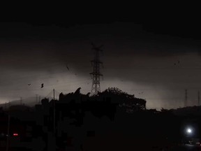 In this image taken from video and released by Douyin@Antique, storm clouds and strong wind are seen over the Baiyun district in the southern Chinese's city of Guangzhou on April 27, 2024. A tornado struck the southern Chinese city of Guangzhou on Saturday, killing some and damaging factory buildings, state media said.