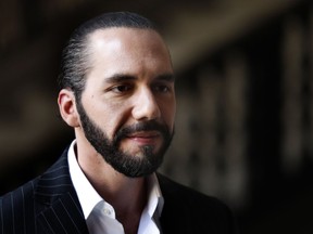 FILE - El Salvador's President Nayib Bukele speaks to the press at Mexico's National Palace in Mexico City, March 12, 2019. Authorities confirmed on April 17, 2024 that Bukele released the father of a Salvadoran soccer player Marcelo "El Chiky" Díaz from prison after the athlete from Salvador's national team published a plea for his release on social media, saying his father was wrongfully arrested as a suspected gang member on the way to see him play.