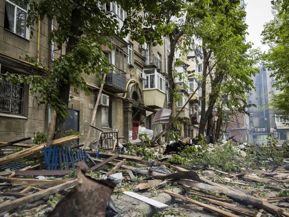 view of the damage after Russia's attack on a residential building