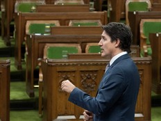 Prime Minister Justin Trudeau rises during question period on April 30, during which he repeatedly accused the Conservatives of courting fringe white supremacists.