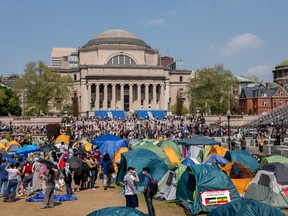 Pro-Palestinian supporters continue to demonstrate with a protest encampment on the campus of Columbia University on April 29, 2024 in New York City. Columbia University issued a notice to the protesters asking them to disband their encampment after negotiations failed to come to a resolution.