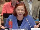 CBC CEO and president Catherine Tait responds to a question at the House of Commons heritage committee on Tuesday, May 7, 2024.