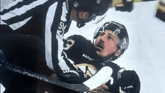 Marchand 'clobbered' by referee at Bruins, Leafs hockey game