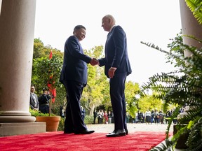 FILE -President Joe Biden, right, greets China's President President Xi Jinping, left, at the Filoli Estate in Woodside, USA, Wednesday, Nov. 15, 2023. High-level envoys from the United States and China are set to meet in Geneva for talks about artificial intelligence including the risks of the technology and ways to set shared standards to manage it. The meeting Tuesday is billed as an opening exchange of views in an inter-governmental dialogue on AI agreed during a meeting between U.S. President Joe Biden and Chinese President Xi Jinping in San Francisco.