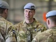 Britain's Prince William speaks to service personal at the Army Aviation Centre in Middle Wallop, England, Monday, May 13, 2024. King Charles III officially handed over the role of Colonel-in-Chief of the Army Air Corps to Prince William, The Prince of Wales.