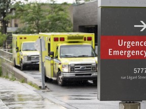 New research has found an average of one child a day goes to the emergency for a drowning or near-drowning in Quebec during the summer months. An emergency sign is seen outside a hospital in Montreal, Monday, July 10, 2023.