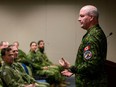 A file photo shows Canadian Forces Chief Warrant Officer Bob McCann talking to Canadian military personnel at NORAD in the United States.
