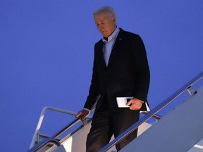 FILE - President Joe Biden arrives on Air Force One at Andrews Air Force Base, Md., Tuesday, April 30, 2024..