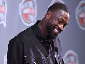 FILE - Basketball Hall of Fame Class of 2023 inductee Dwyane Wade speaks at an NBA news conference at Mohegan Sun, Friday, Aug. 11, 2023, in Uncasville, Conn. Wade announced Thursday, May 23, 2024, that he has launched Translatable, a nonprofit online community dedicated to supporting transgender youth at the Make Good Famous Summit after receiving the Elevate Prize Catalyst Award.