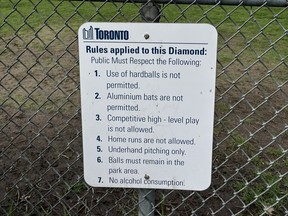 Sign banning home runs at Toronto park