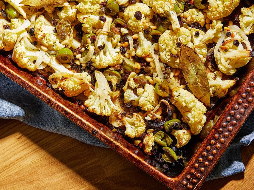 NextImg:Cauliflower gets the Marbella treatment in this satisfying sheet-pan dish