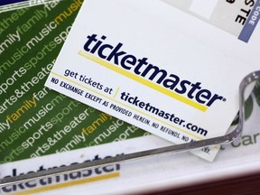 FILE - Ticketmaster tickets and gift cards are shown at a box office in San Jose, Calif., May 11, 2009. The Justice Department has filed a sweeping antitrust lawsuit against Ticketmaster and its parent company, Live Nation Entertainment, accusing the companies of running an illegal monopoly over live events in America and squelching competition.