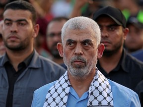 Head of the political wing of the Palestinian Hamas movement in the Gaza Strip Yahya Sinwar attends a rally in support of Jerusalem's al-Aqsa mosque in Gaza City on October 1, 2022.