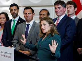 Deputy Prime Minister Chrystia Freeland speaks during a May 20 press conference