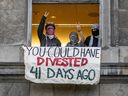 Anti-Israel protesters occupy the James Administration building on the campus of McGill University in Montreal on June 6.