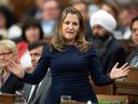 Finance Minister Chrystia Freeland rises during question period, in the House of Commons, on Tuesday, June 11, 2024.