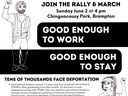 Detail from a poster advertising a Brampton, Ont. rally pushing for extended temporary work permits.
