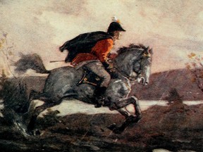 Details from C.W. Jeffreys' painting of Sir Isaac Brock riding to Queenston Heights.