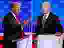 U.S. President Joe Biden, right, and Republican presidential candidate Donald Trump participate in the CNN Presidential Debate in Atlanta, Georgia, on June 27, 2024.