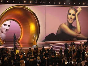 Celine Dion presents the award for album of the year during the 66th annual Grammy Awards on Sunday, Feb. 4, 2024, in Los Angeles.