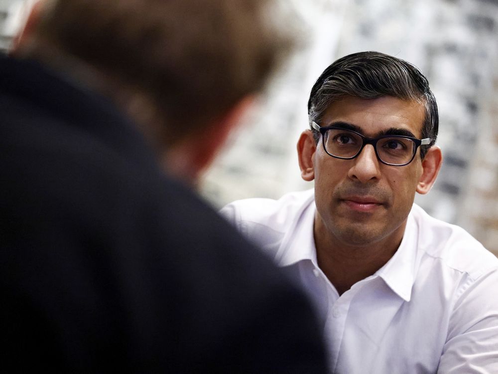 Britain's Prime Minister and Conservative Party leader Rishi Sunak meets with nighttime economy representatives in central London, Saturday June 22, 2024 as part of a campaign event in the build-up to the July 4 general election.