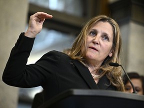 Finance Minister Chrystia Freeland speaks about changes to the capital gains tax at a news conference on Parliament Hill on June 10.