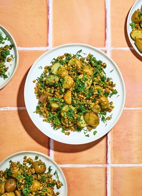 Herby potato salad with grainy mustard vinaigrette