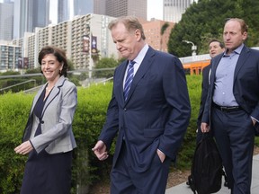 NFL Commissioner Roger Goodell arrives at federal court Monday, June 17, 2024, in Los Angeles. Goodell is expected to testify as a class-action lawsuit filed by "Sunday Ticket" subscribers claiming the NFL broke antitrust laws.