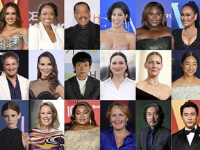 This combination of photos shows actors, top row from left, Jessica Alba, Ericka Alexander, Obba Babatunde, Stephanie Beatriz, Danielle Brooks and Tia Carrere, second row from left, Jason Clarke, Kate Del Castillo, Gang Dong-won, Lily Gladstone, Sandra Huller and Greta Lee, and bottom row from left, Kate Mara, Catherine O'Hara, Da'Vine Joy Randolph, Fiona Shaw, Koji Yakusho and Teo Yoo, who are among the artists invited to join the Academy of Motion Picture Arts and Sciences. (AP Photo)