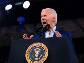US President Joe Biden speaks during a campaign event at the North Carolina State Fairgrounds in Raleigh, North Carolina, US, on Friday, June 28, 2024. Biden said he is committed to winning the November election, brushing aside mounting calls from prominent Democrats to step aside following his disastrous debate against Republican Donald Trump.