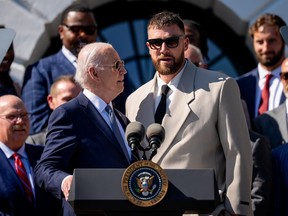 United States President Joe Biden and Travis Kelce at the White House