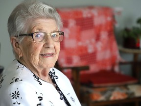 Angeline Charlebois is shown at her home in Levack, Ont., Saturday, June 22, 2024. Charlebois keeps a busy schedule. The 105-year-old Levack, Ont., woman spends Tuesday nights in town playing cards with her friends at the golden age club, often bringing home-baked treats to share with friends.