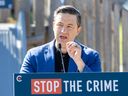 Conservative Party Leader Pierre Poilievre holds a news conference in London, Ontario, on Thursday July 25, 2024.