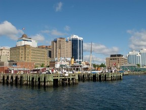 Halifax's downtown from the end of the pier behind the waterfront visitor information centre
