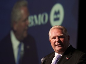 Ontario Premier Doug Ford addresses the US-Canada Summit in Toronto on June 11, 2024.