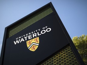 A University of Waterloo sign is shown in Waterloo, Ont., on June 28, 2023.
