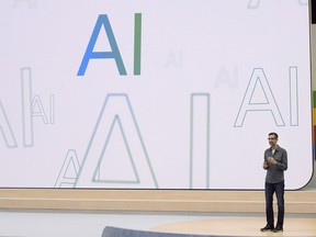 FILE - Alphabet CEO Sundar Pichai speaks at a Google I/O event in Mountain View, Calif., May 14, 2024. California lawmakers are weighing a bill that would regulate powerful artificial intelligence systems, but Meta and Google say the bill fundamentally misunderstands the industry and would hamper the state's growing AI market.